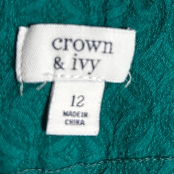 Crown & Ivy Teal Textured Print Pull-on Pants Women's Size 12 - Picture 8 of 9